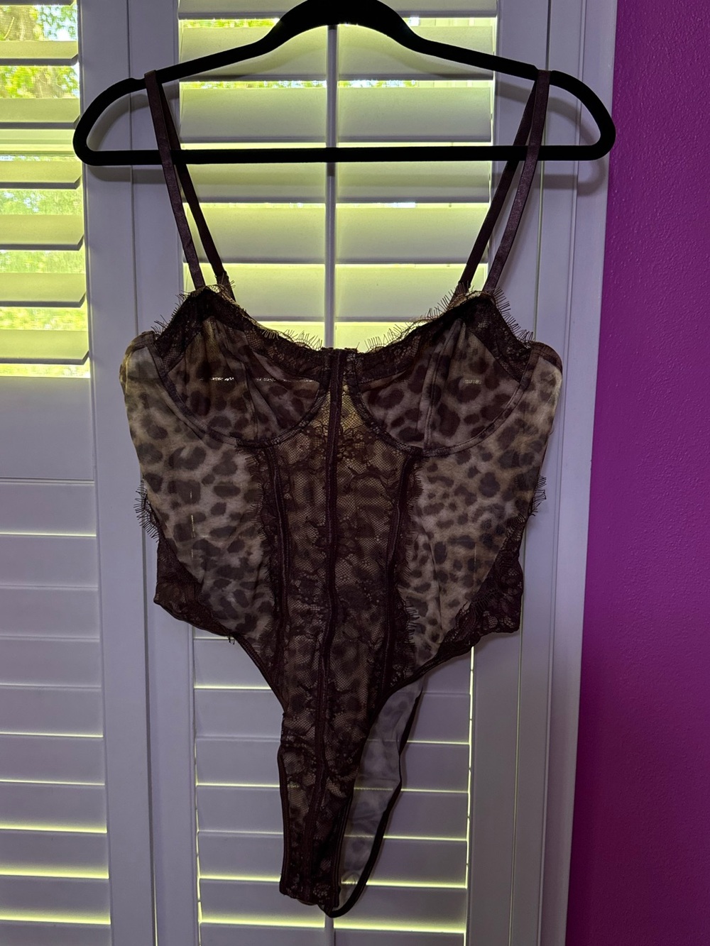 SHEIN Brown and Beige Lace-Trim Bodysuit - Tall 1XL